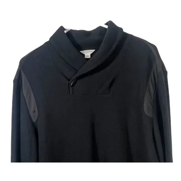 calvin Klein men's black pullover sweater long sleeve size Large button neck - Picture 2 of 8